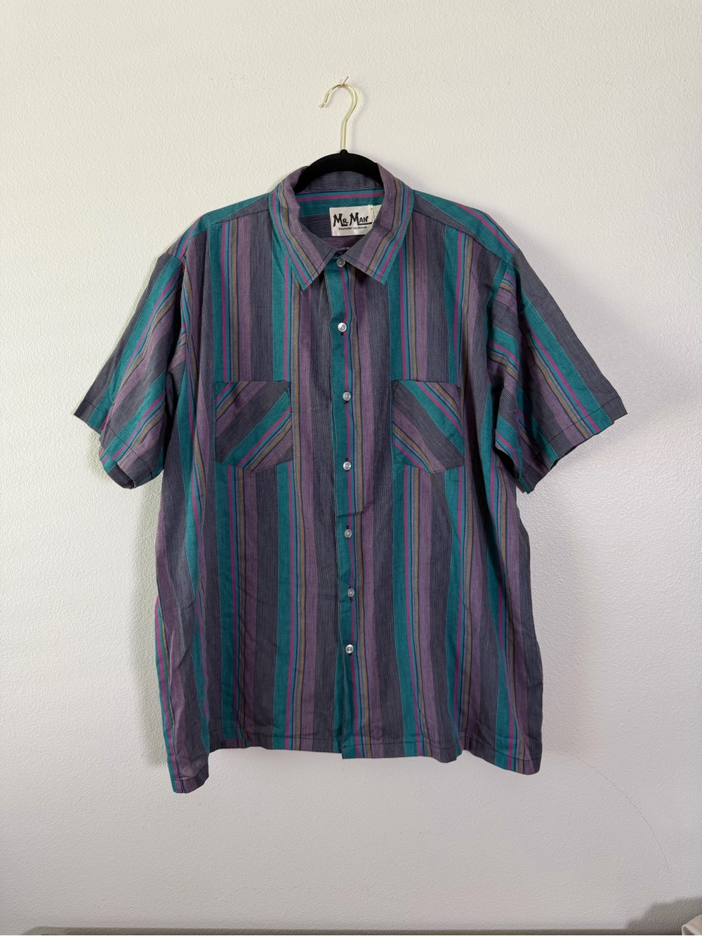 Vintage Mr. Man Douthern California Colorful Stripe Button Up Shirt 80s 90s